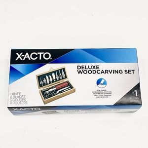 X-ACTO Deluxe Woodcarving Set Hobby Knife Wood Box 16 Pieces Blades Gouges X5175